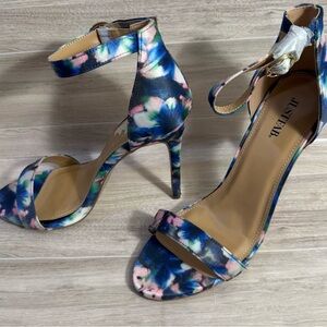 JustFab Geneva Floral Stiletto Heels Ankle Strap Multicolor Pumps Womens Size 10